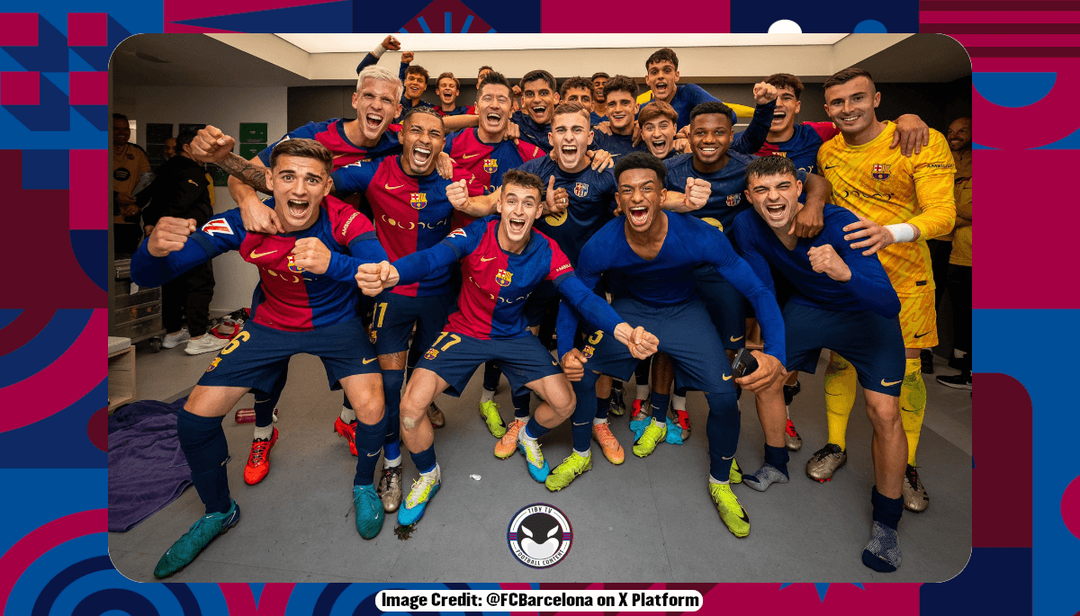 FC Barcelona players celebrating after a big win 4-0 against Real Madrid in La Liga