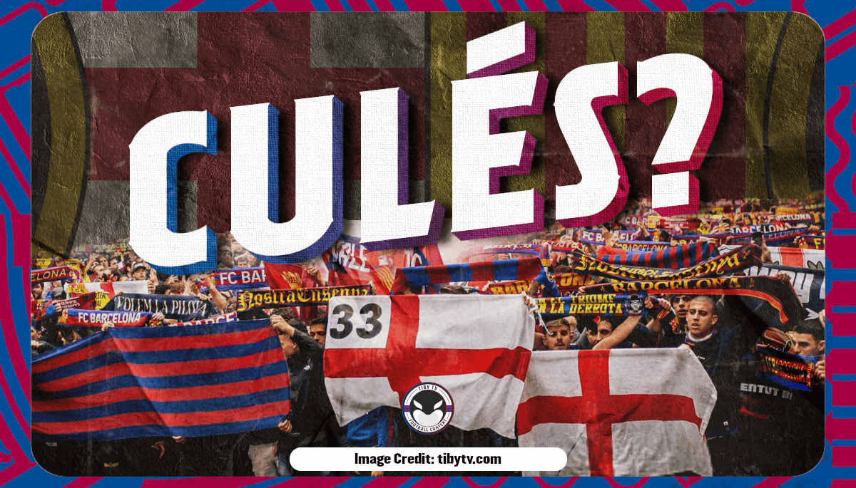 FC Barcelona fans walking in the street with a text that say s "Culers" or "Cules"
